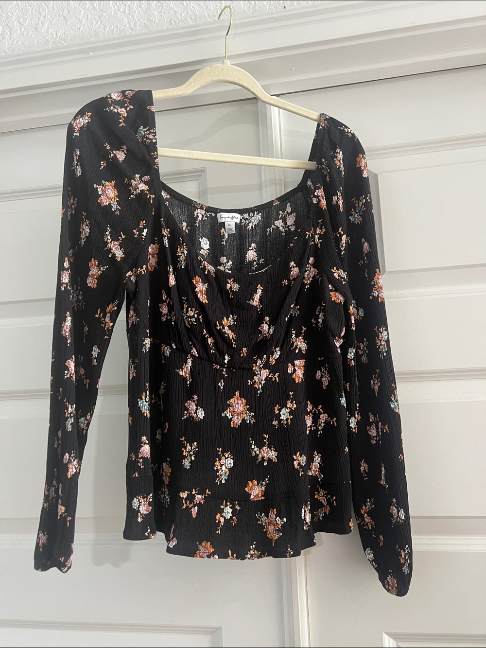 love, Fire Black Floral Long-Sleeve Square Neck Top